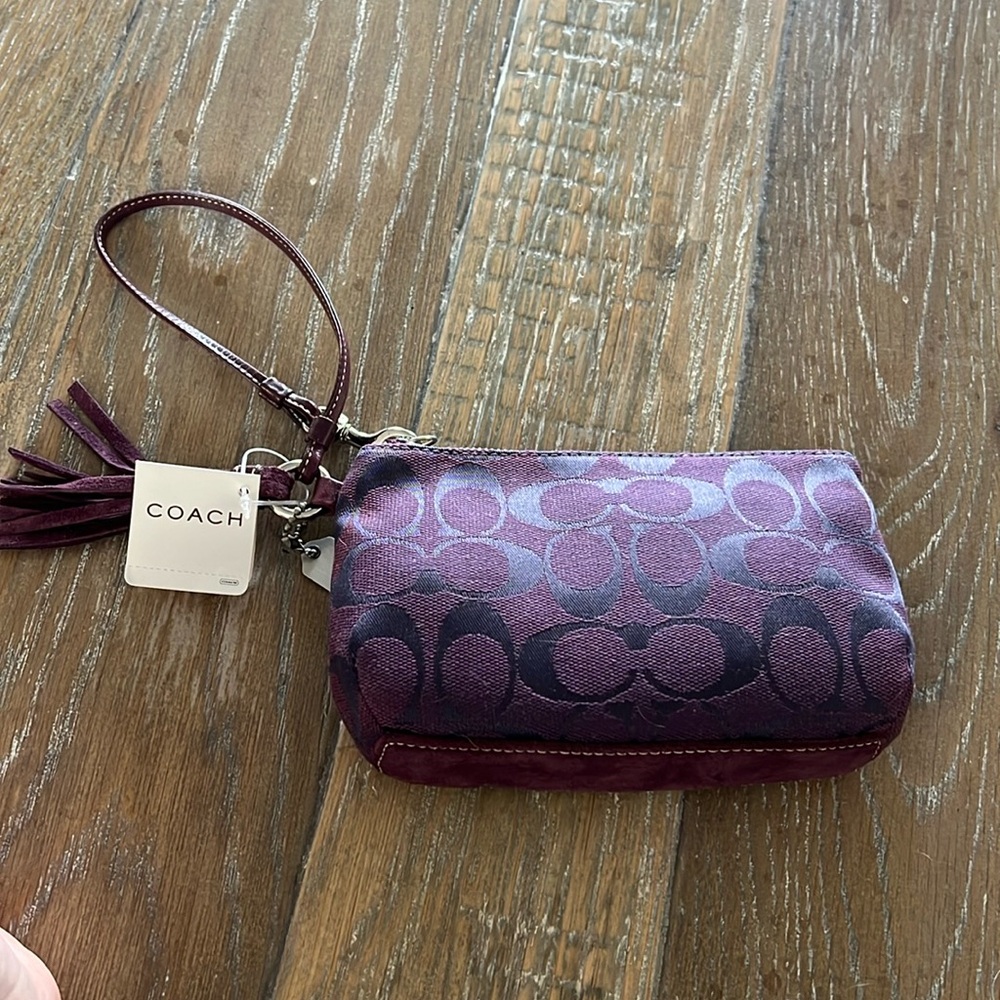 Canvas and suede coach wristlet